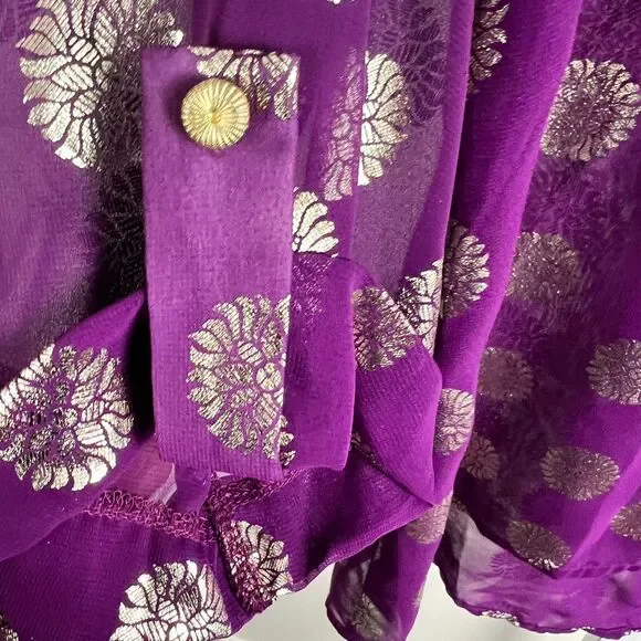 Francesca’s Sheer Metallic Dot Blouse Size L Purple Drama & Gold Foil Energy - Picture 10 of 11
